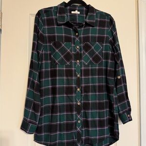 Maurices Teal, Black and Pink Plaid Shirt